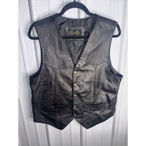 Scully Mens Leather Vest Western Cowboy Biker Buttons Black Medium M